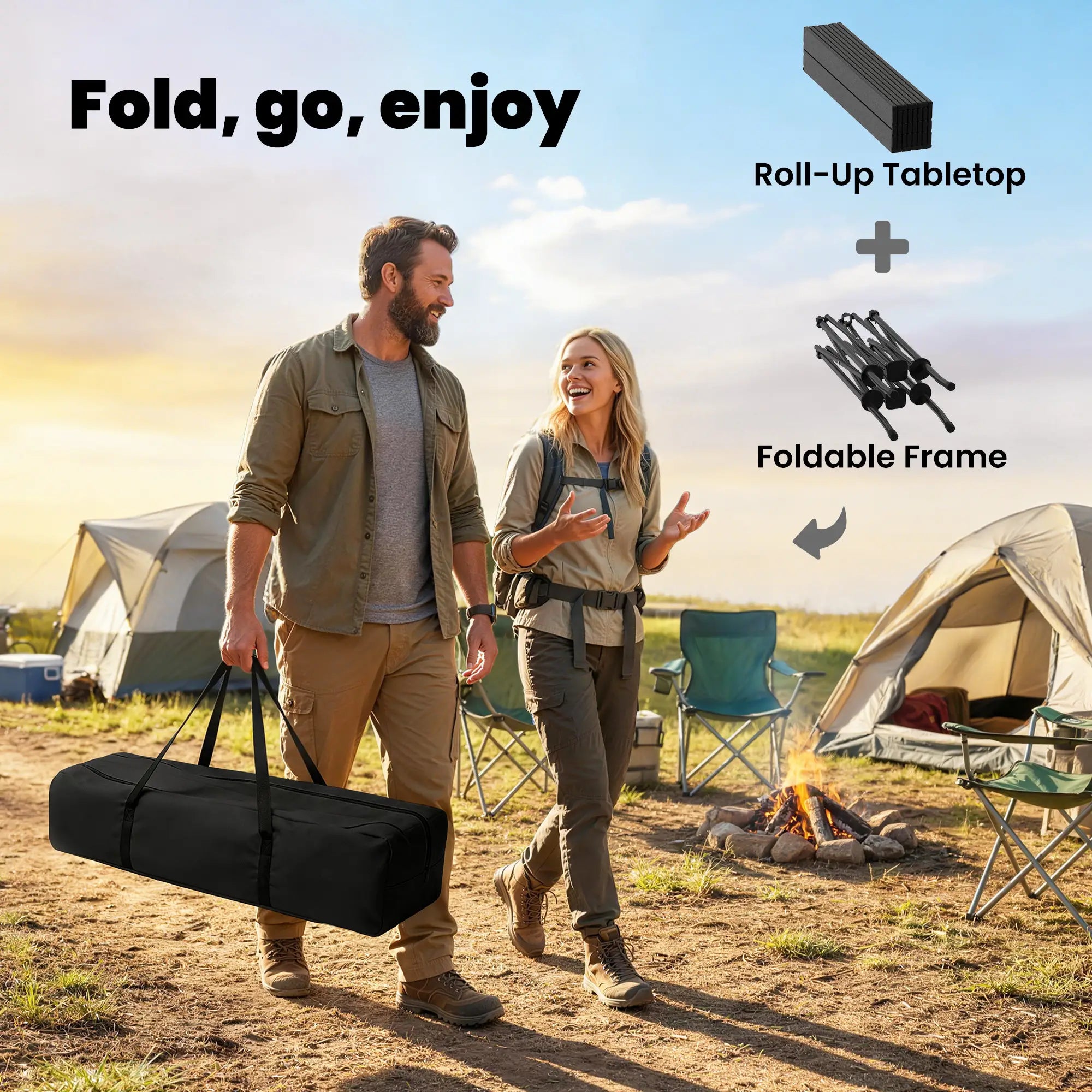 3ft Folding Camping Table, With Mesh Storage Net, Black Picnic Tables & Camping Chairs at Gallery Canada