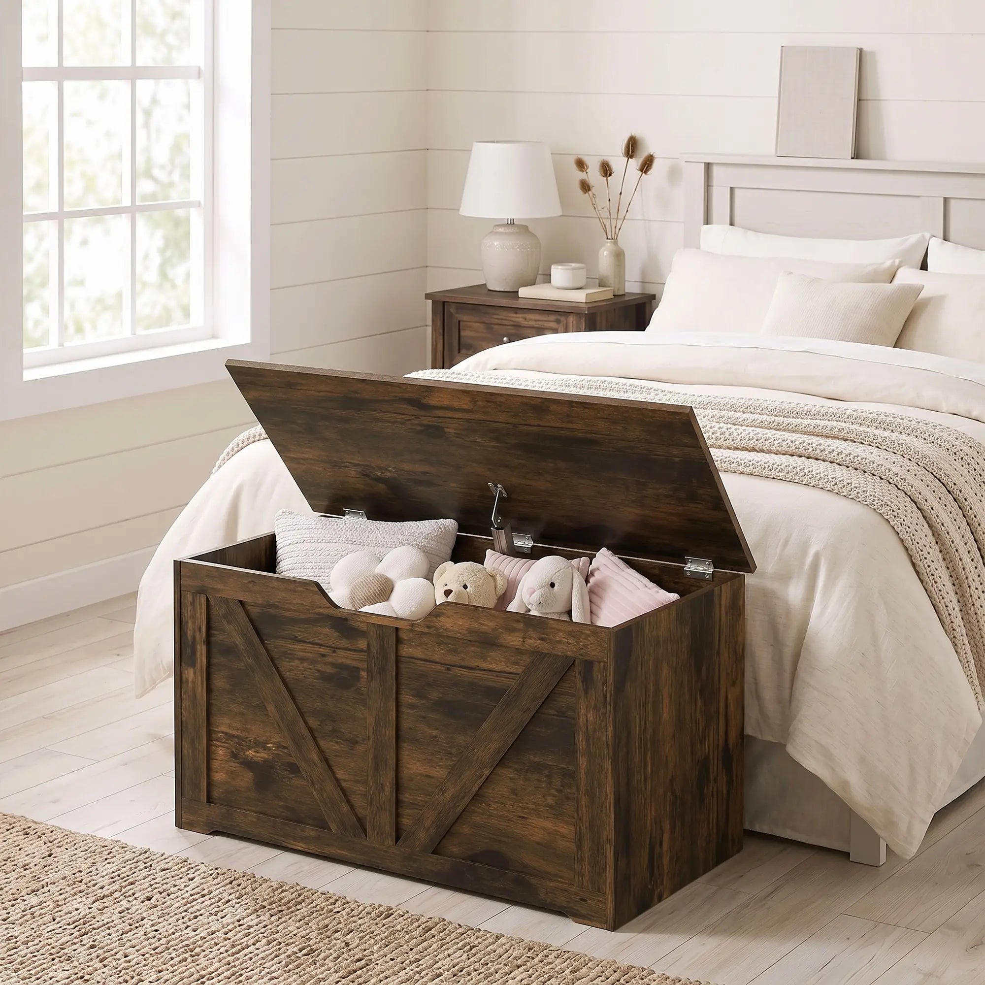 31.5 Inches Storage Chest with Safety Hinge, Rustic Brown Storage Cabinets at Gallery Canada