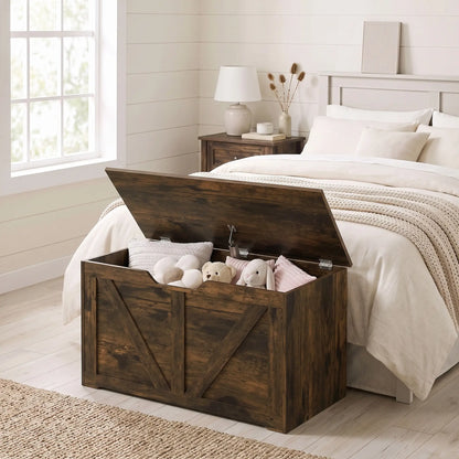 31.5 Inches Storage Chest with Safety Hinge, Rustic Brown Storage Cabinets at Gallery Canada