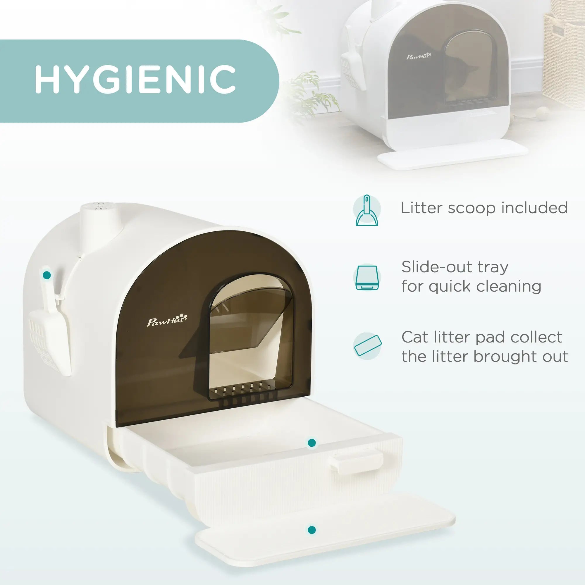 Cat Litter Box with Lid, Removable Tray, Scoop, Filter, White Cat Litter Box Enclosures at Gallery Canada