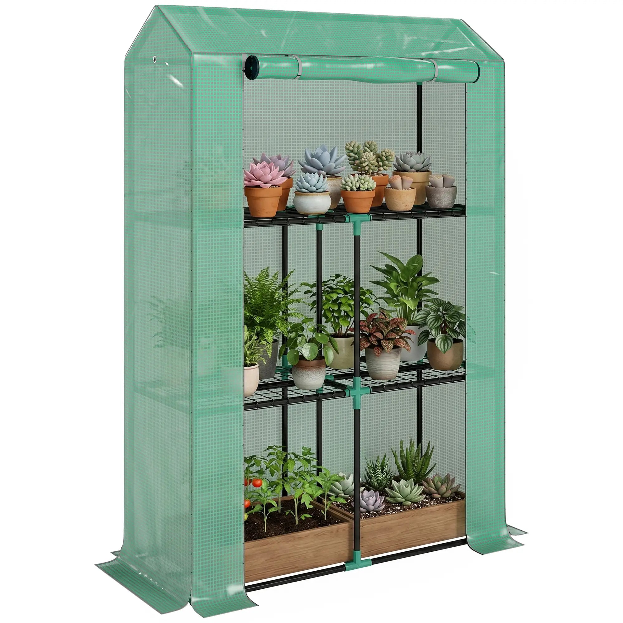 Mini Greenhouse, 3 Tier Shelves, 3 Roll-Up Doors, Indoor Outdoor, Green Greenhouses at Gallery Canada