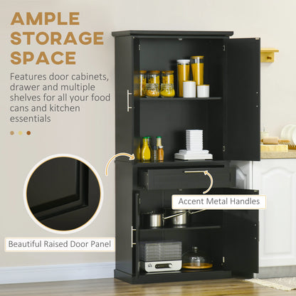 72" Kitchen Pantry Cabinet, 4-Door with Drawer, Adjustable Shelves, Black Kitchen Pantry Cabinets at Gallery Canada