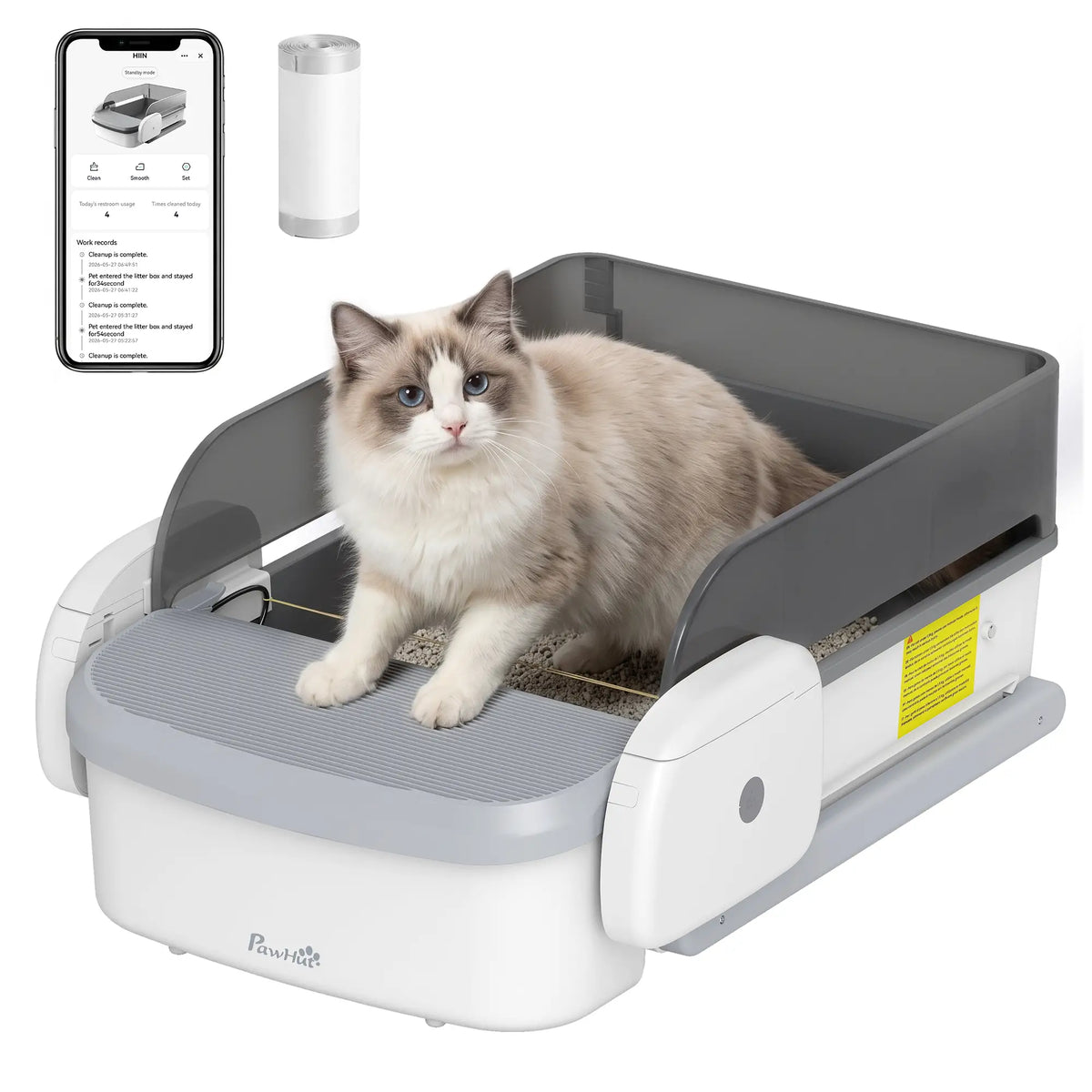 Automatic Cat Litter Box, Self Cleaning, App Control, Open Top, Grey Cat Litter Box Enclosures at Gallery Canada