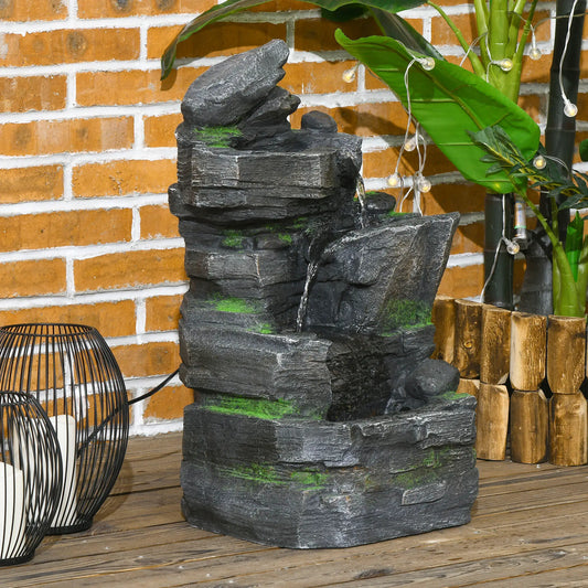 4-Tier Outdoor Water Fountain, LED Lights, Adjustable Flow, 22.4-inch Resin Water Fountains Dark Grey at Gallery Canada