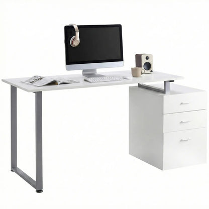 47" Computer Desk With Reversible File Drawers, White Writing Desks Silver frame, White board at Gallery Canada