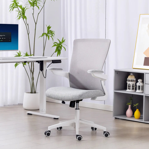 Ergonomic Office Chair, Adjustable Lumbar Support, Flip-Up Armrests, Grey