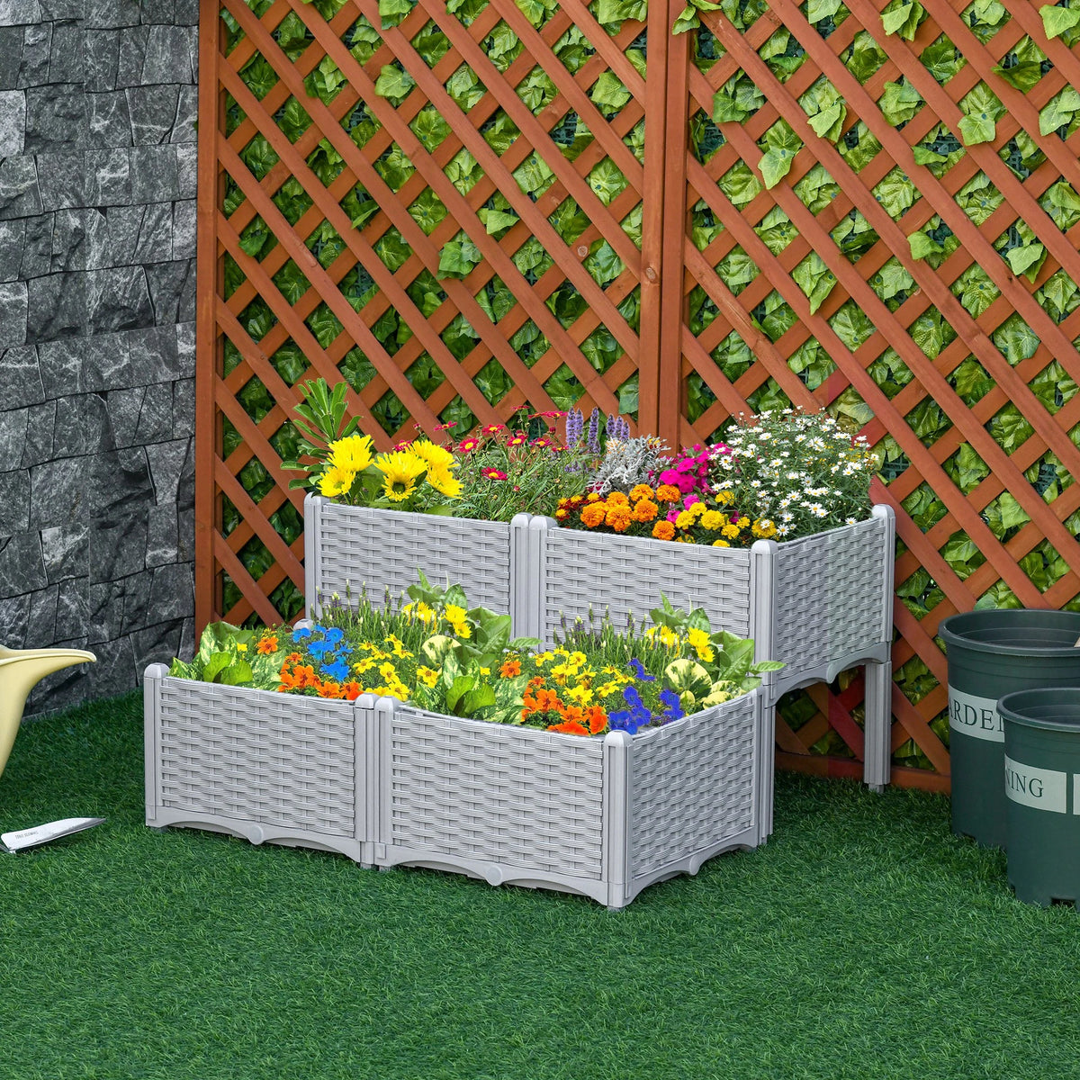 4-Piece Raised Garden Bed, PP Flower Bed, Vegetable Herb Grow Box, Grey Elevated Garden Beds at Gallery Canada