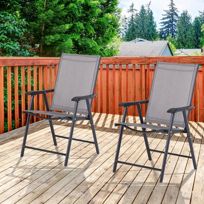 2-Piece Folding Dining Chair Set, Outdoor Furniture with Armrests, Grey Patio Chairs at Gallery Canada