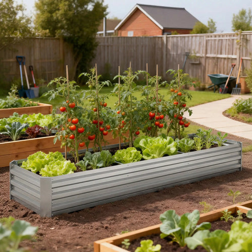 8'x2'x1' Galvanized Raised Bed, Elevated Planter Box, Silver