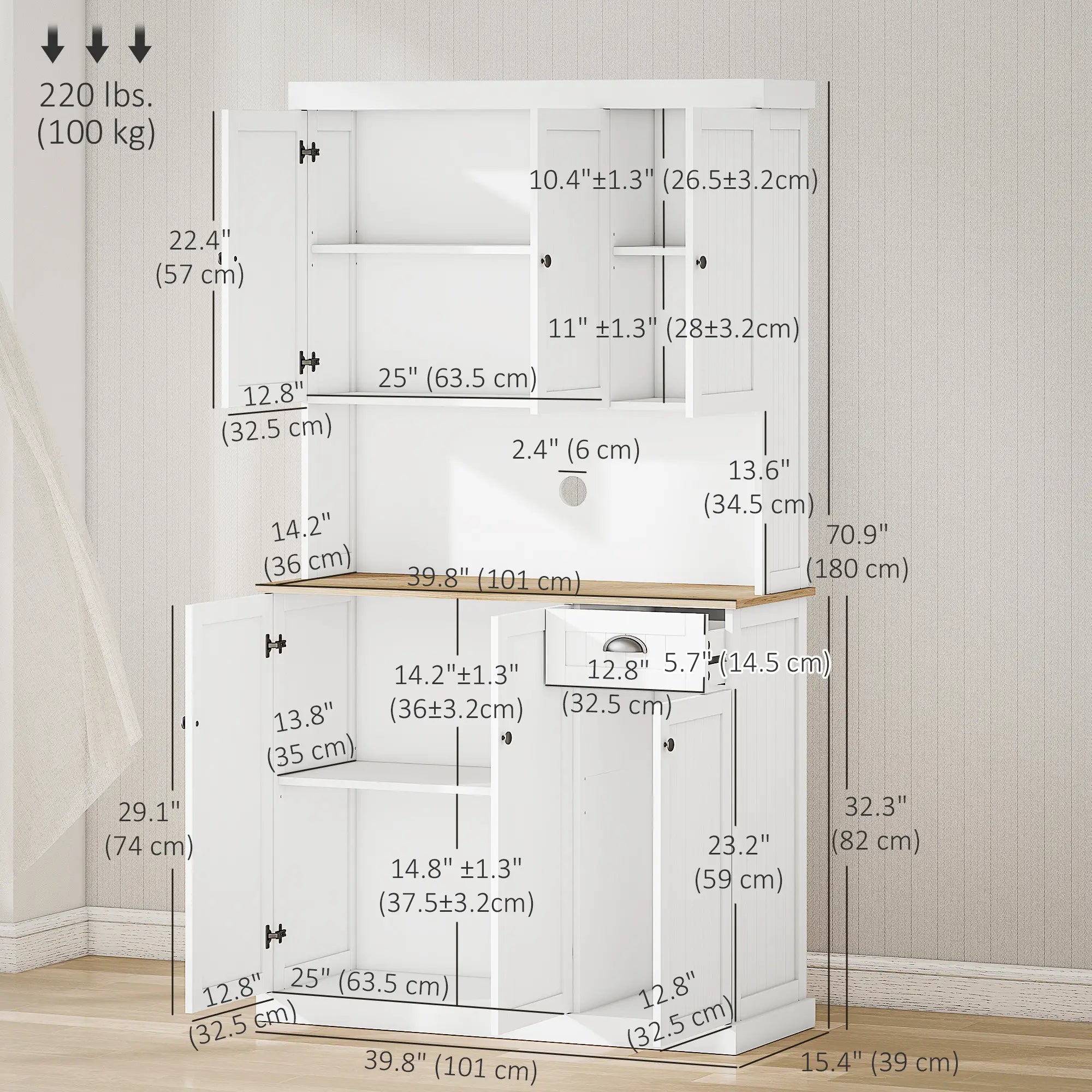 71 Kitchen Pantry Buffet, Hutch Storage Cabinet, Microwave Stand, Oak, White Kitchen Pantry Cabinets at Gallery Canada