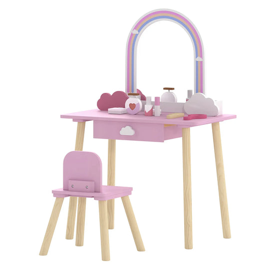 Kids Vanity Set, Makeup Table, Mirror, Stool, Drawer, 7-Piece, Pink Toy Vanity Pink at Gallery Canada