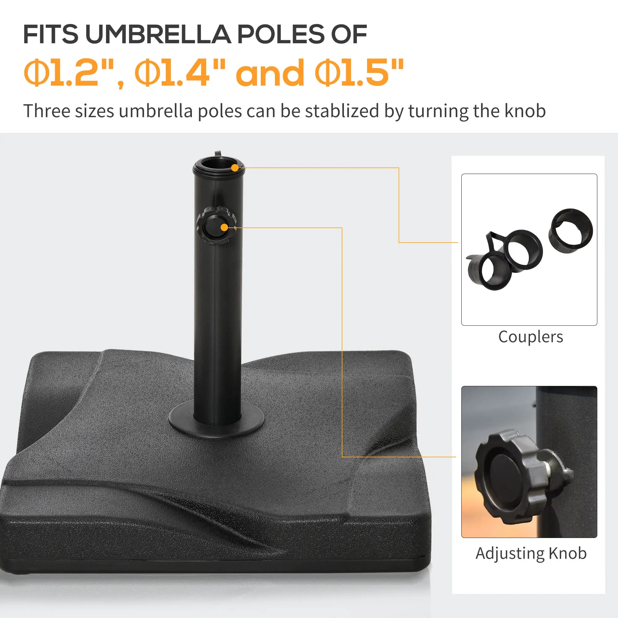 Outdoor Square Cement Parasol Base, Fits Φ1.3
