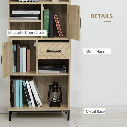 59" Bookcase, Storage Bookshelf with Cabinets, Drawer, Open Compartments, Nature Wood Bookcases With Doors at Gallery Canada