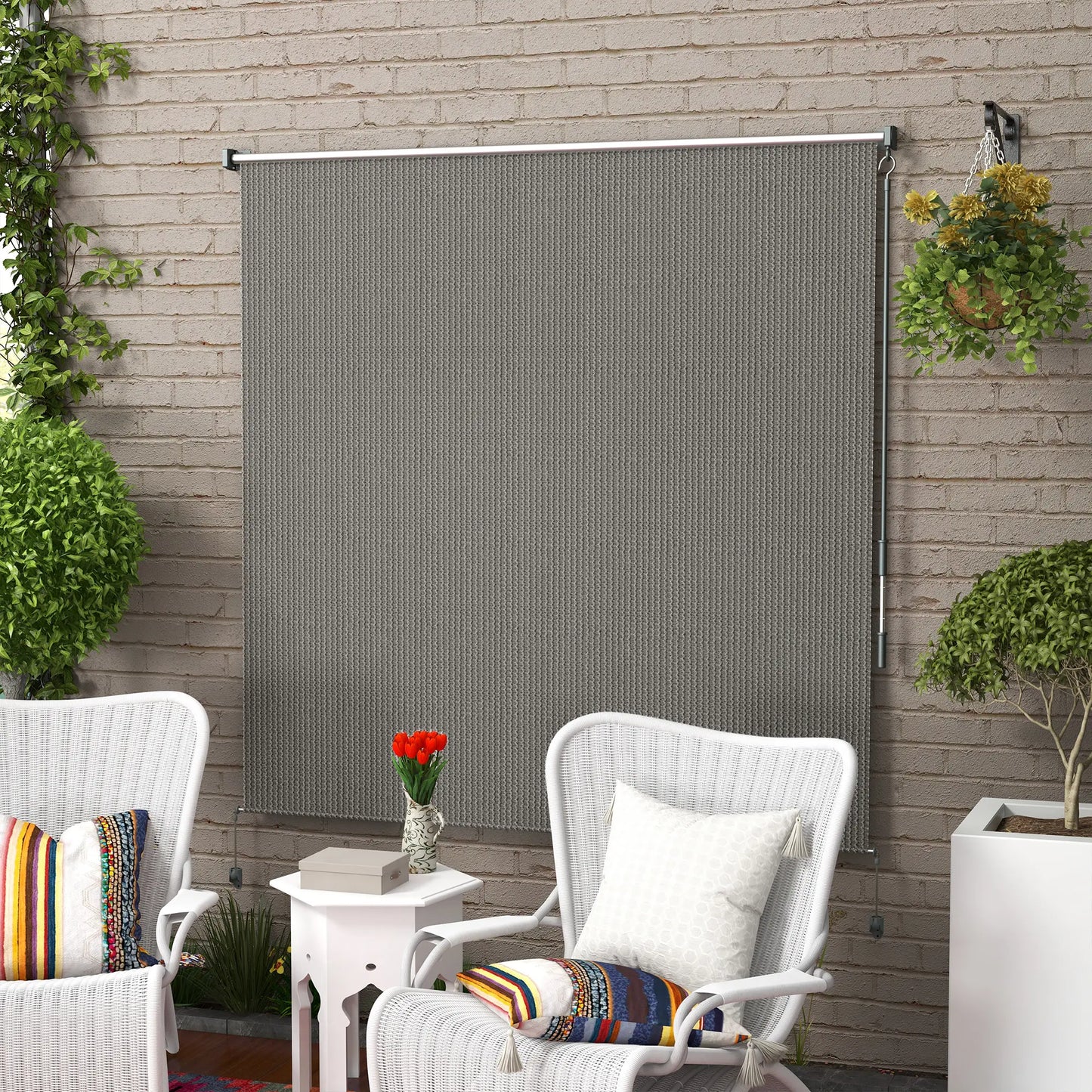 6' x 6' Outdoor Roller Shades, Cordless Porch Blinds, Light Grey Side Awnings at Gallery Canada