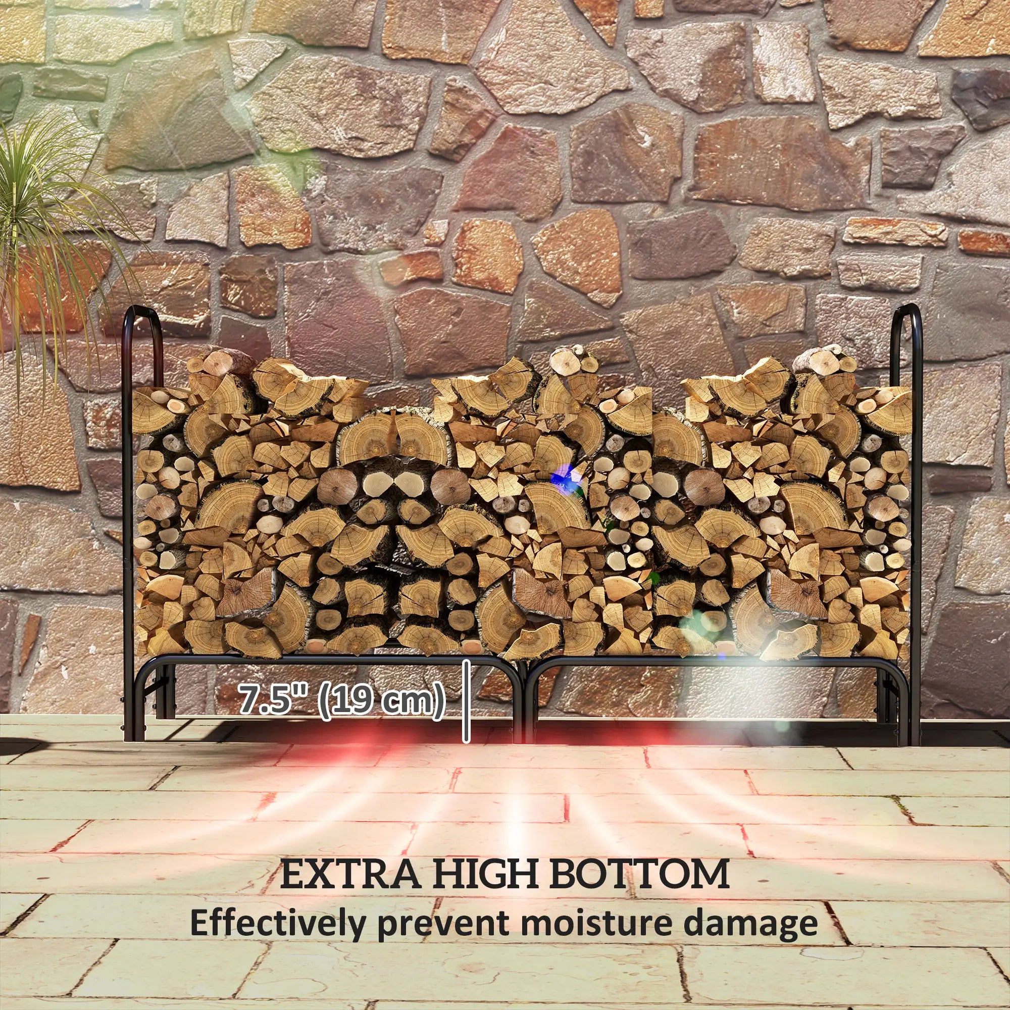 6ft Outdoor Firewood Rack with Cover, Adjustable Log Holder, Black Firewood Racks at Gallery Canada