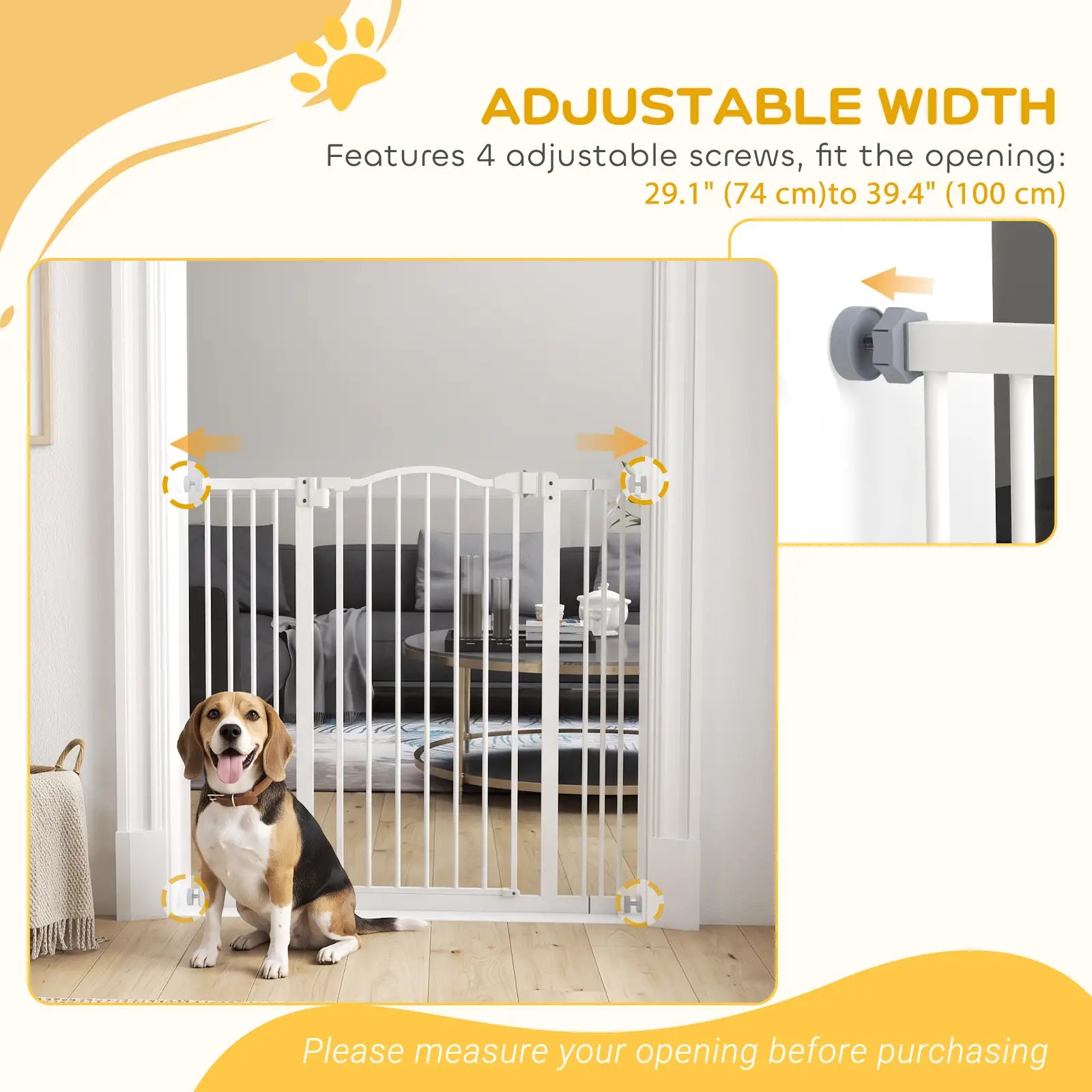 Extra Tall Dog Gate with Door, Pressure Fit, Auto Close, 29-39 Inches, White Houses, Kennels & Pens at Gallery Canada