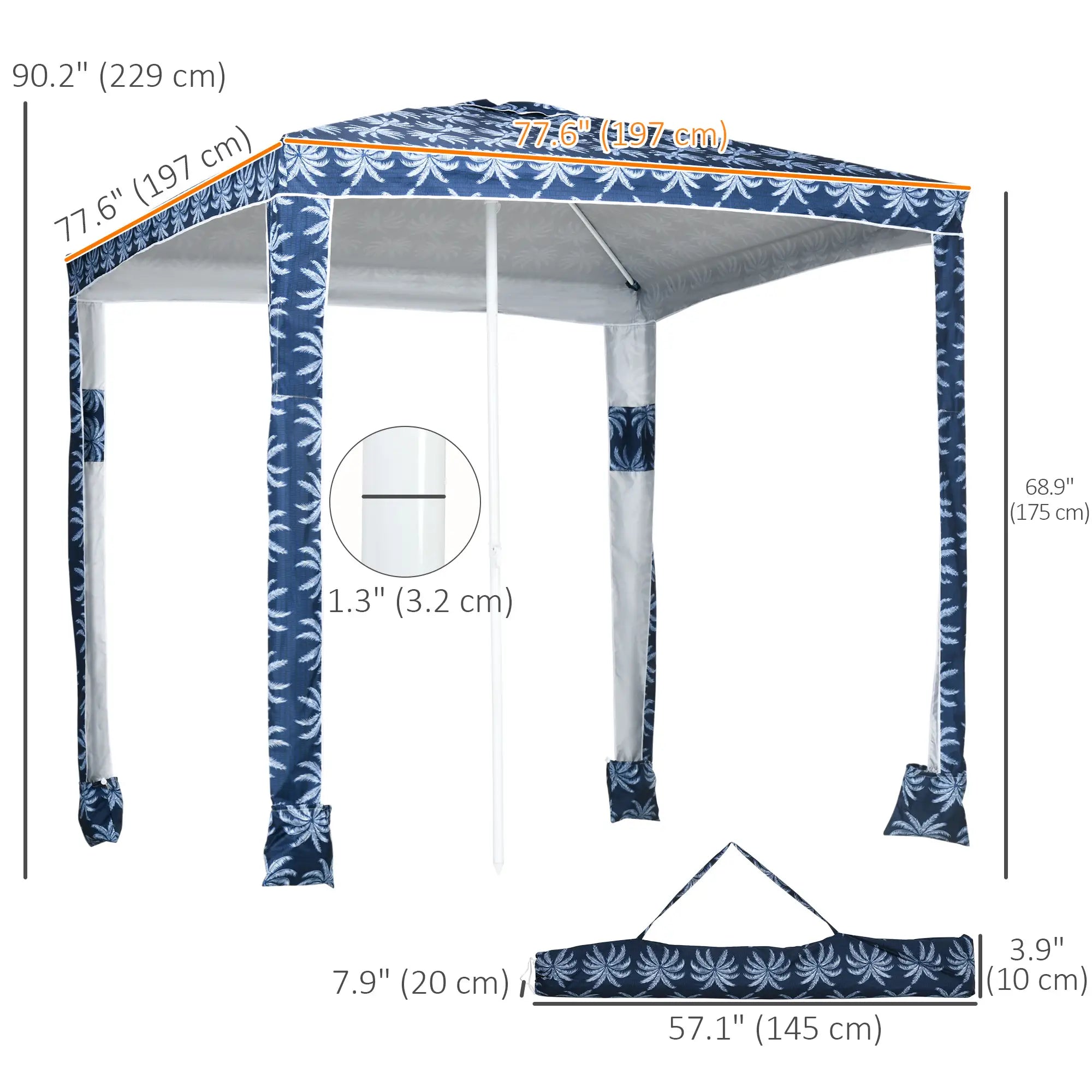 6.5' Beach Umbrella, UV50+ Sun Shade with Sandbags, Dark Blue Beach Umbrellas at Gallery Canada