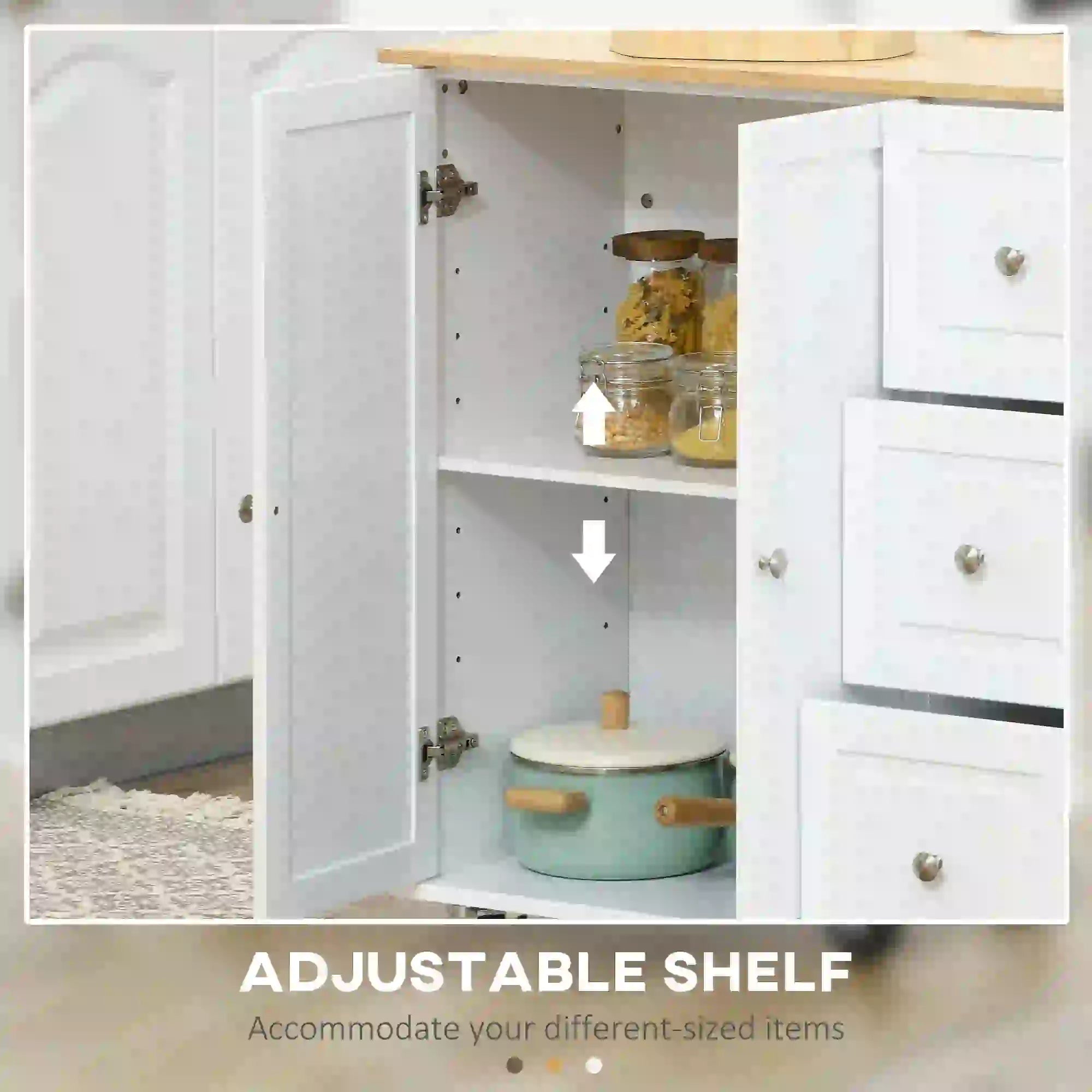 Kitchen Island with Drop Leaf, Rolling Cart, 3 Drawers, White Kitchen Islands & Kitchen Carts at Gallery Canada
