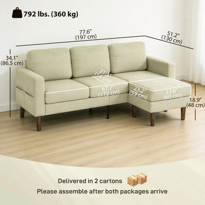 78" L-Shaped 3-Seater Sofa with Ottoman, Beige, Beige L Shaped Couchs at Gallery Canada