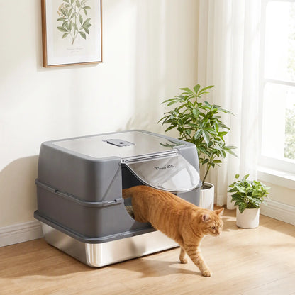 Stainless Steel Cat Litter Box with Lid, High Sided, Scoop Cat Litter Box Enclosures at Gallery Canada