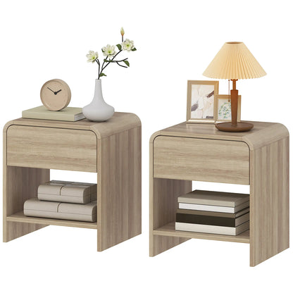 Modern Nightstand Set Of 2, Natural Wood, With Drawer And Open Shelf Bedside Tables Natural at Gallery Canada