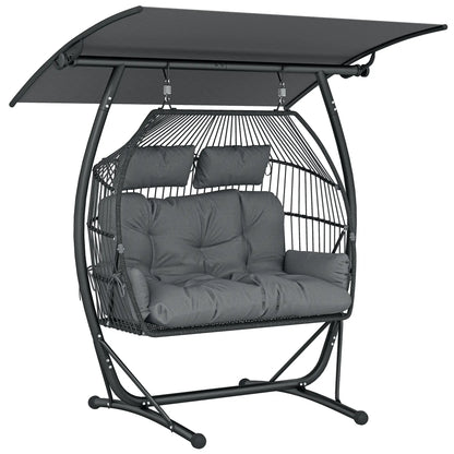 Hanging Double Egg Chair with Canopy, Cushion, Stand, Dark Grey Patio Swings with Stand at Gallery Canada