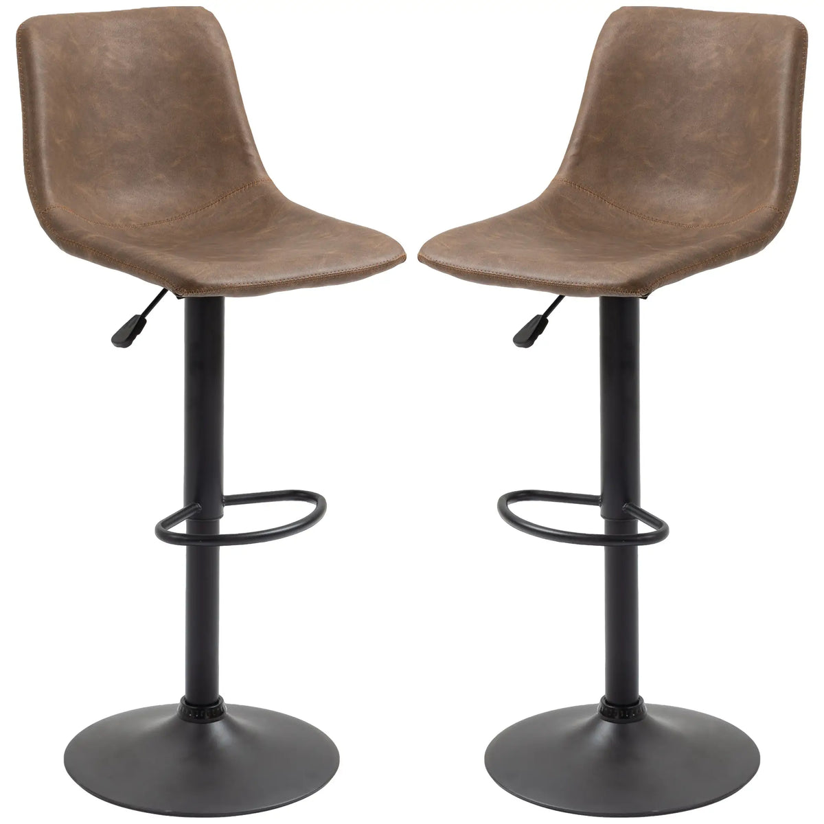 Adjustable Counter Height Bar Stools, Set of 2, 360° Swivel, Vintage Leather, Brown Bar Stools at Gallery Canada