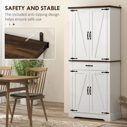 71" Tall Kitchen Cabinet, Farmhouse Pantry with Barn Doors, White Kitchen Pantry Cabinets at Gallery Canada
