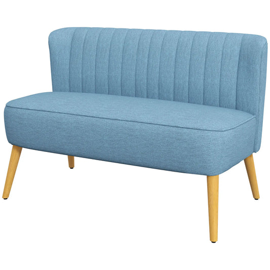 2 Seat Sofa, Upholstered Loveseat With Rubber Wood Legs, Blue 2-Seater Sofas Blue, Natural at Gallery Canada