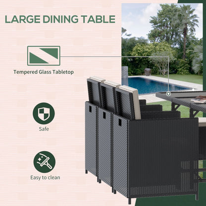 11-Piece Wicker Patio Dining Set, Removable Cushions, Glass Table, 6 Chairs, 4 Ottomans Outdoor Dining Sets at Gallery Canada