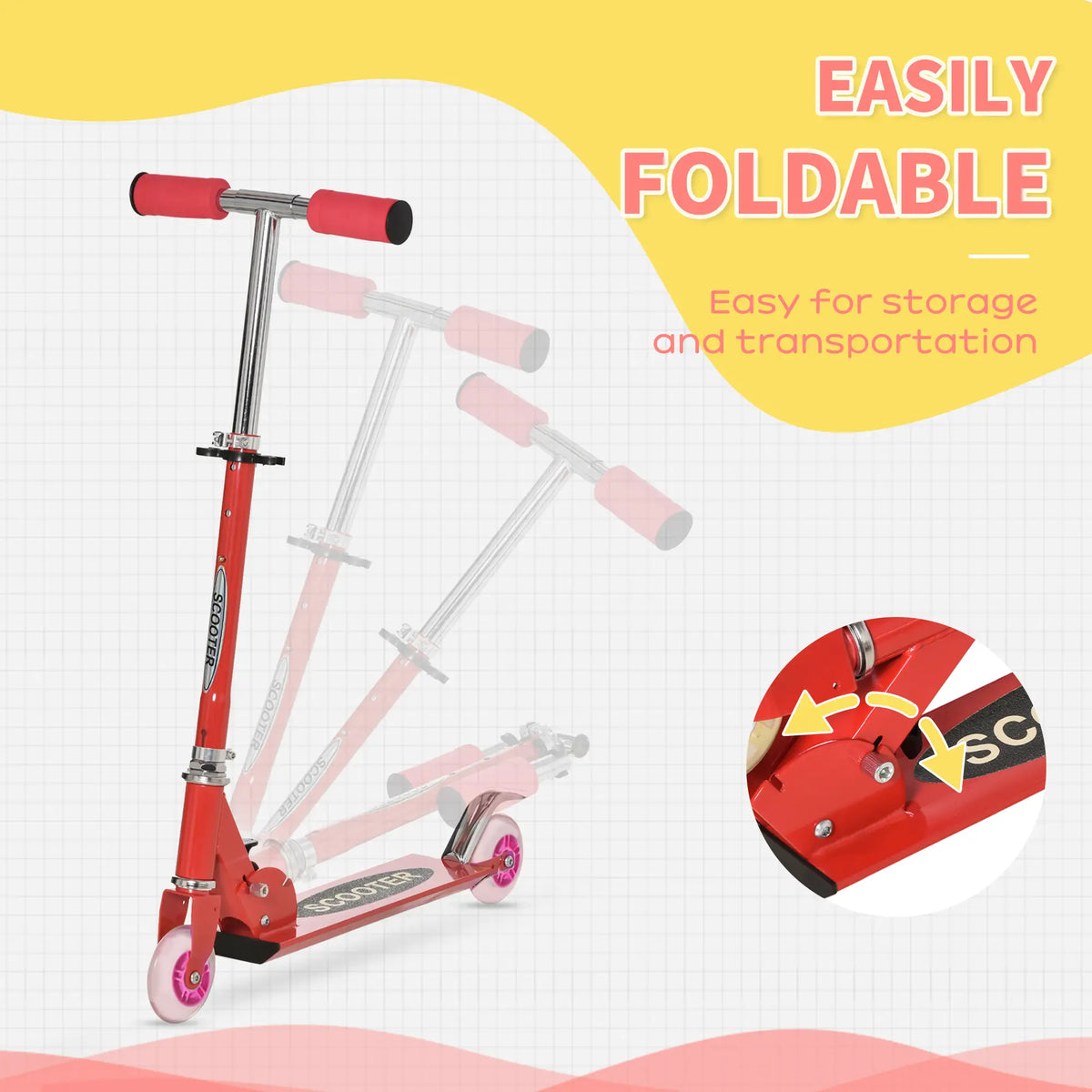 Snow Scooter, Adjustable Height, Kids Sled Ski Scooter with Wheels Blades, Red Scooters at Gallery Canada