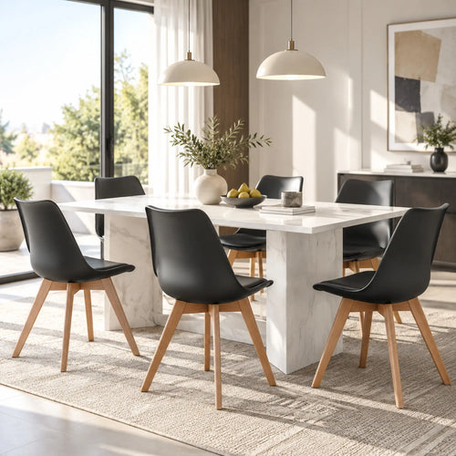 Modern Dining Table Chairs Set Of 6, Rubber Wood Kitchen Table Chairs