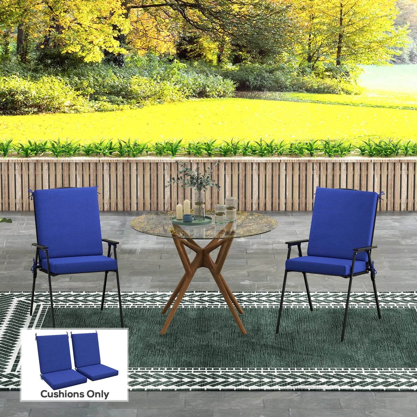 Outdoor Cushions Set of 2, Dining Chair Seat Cushions with Back, Navy Patio Chair Cushions at Gallery Canada