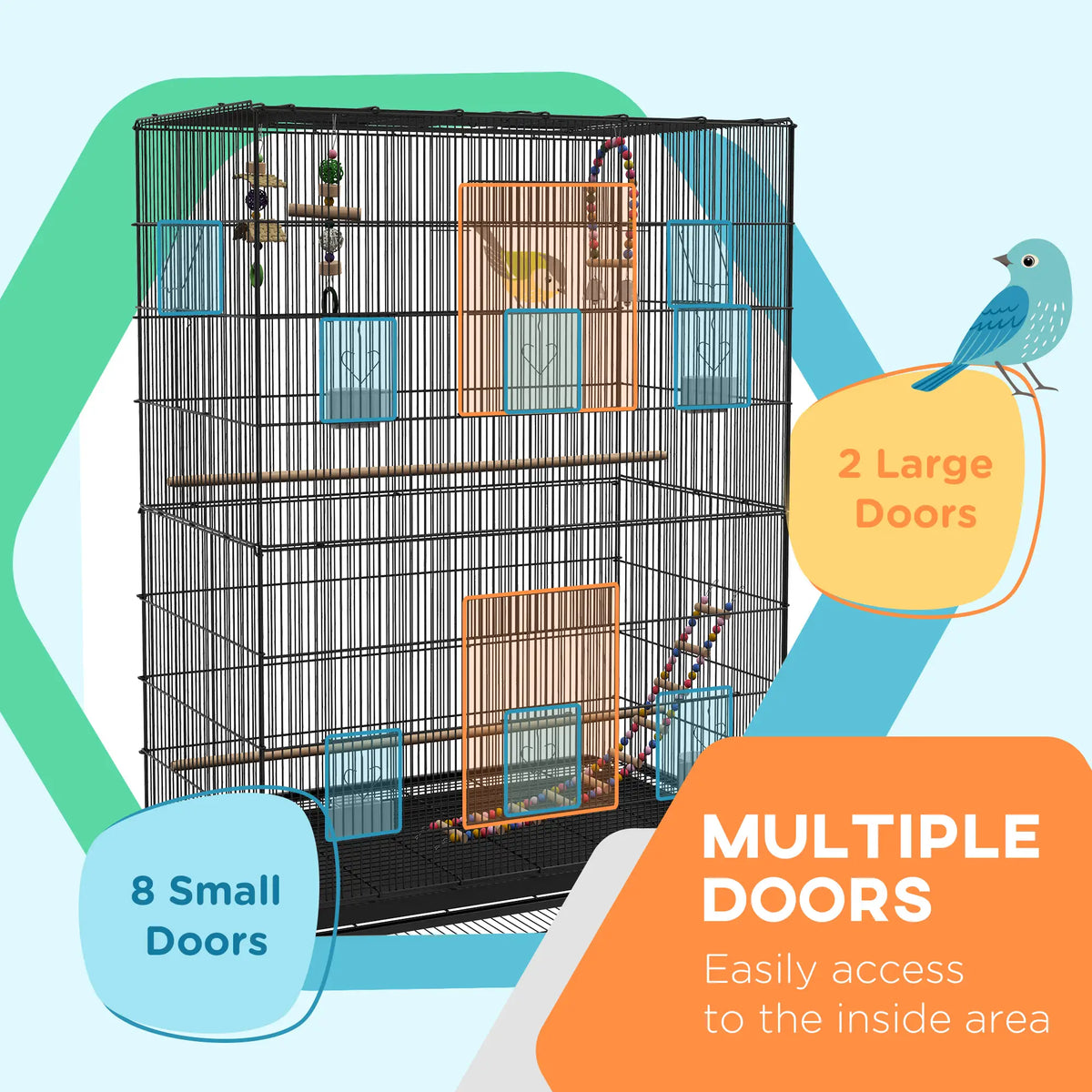 63" Bird Cage With Open Top, Stand, Toys, Removable Tray, Storage Shelf Bird Cages at Gallery Canada