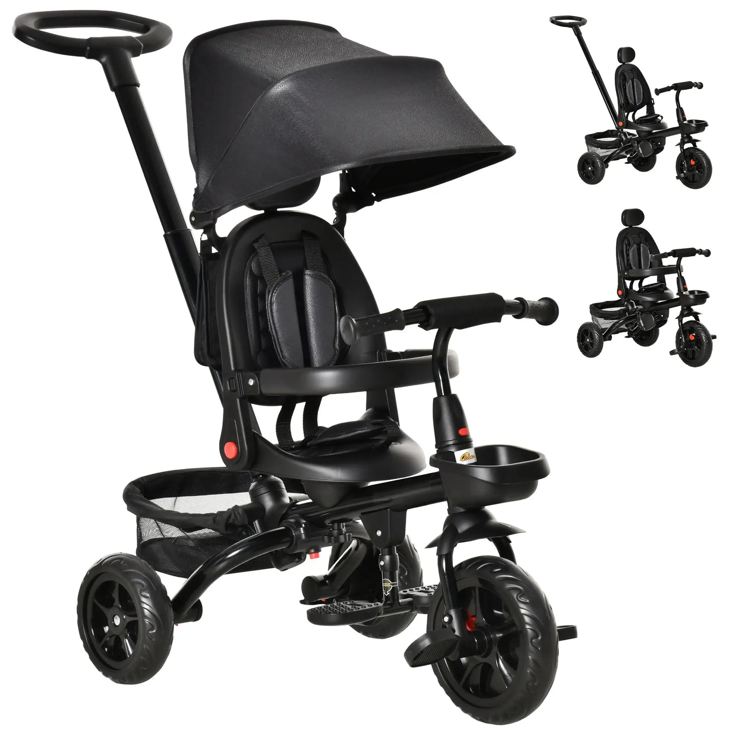 Toddler Tricycle, 4 in 1 Kids Trike, Adjustable Seat, Removable Handle, Black Tricycles for Kids Black at Gallery Canada