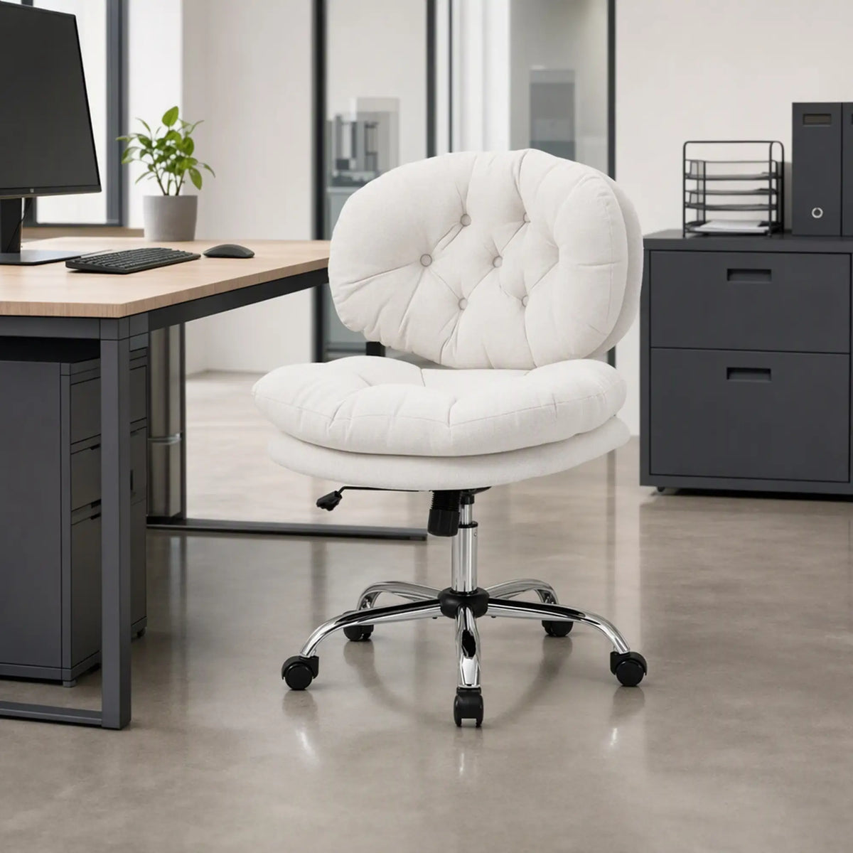 Armless Office Chair, Wide Padded Seat, Adjustable Height, Cream White Task Chairs at Gallery Canada
