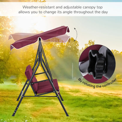3-Seater Patio Swing Chair with Canopy, Garden Poolside, Wine Red Patio Swings with Stand at Gallery Canada