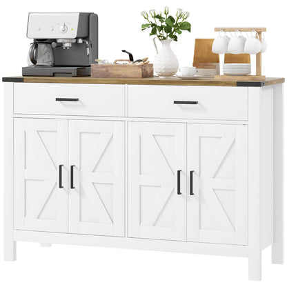 Farmhouse Buffet Cabinet, 2 Drawers, 2 Cabinets, Adjustable Shelves, White Bar Cabinets White, Brown at Gallery Canada