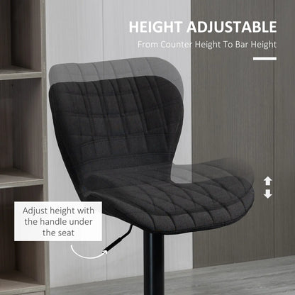 Adjustable Swivel Bar Stools Set of 2, Linen Fabric, Wide Seat, Black Bar Stools at Gallery Canada