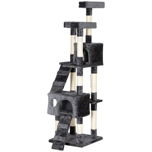 68-Inch Multi-Level Cat Scratching Tree, Kitty Activity Center, Grey Cat Towers Grey at Gallery Canada
