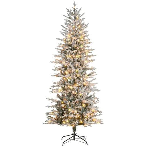 7' Pre Lit Flocked Christmas Tree, Snow Branches, Warm White Lights, Arctic Fir