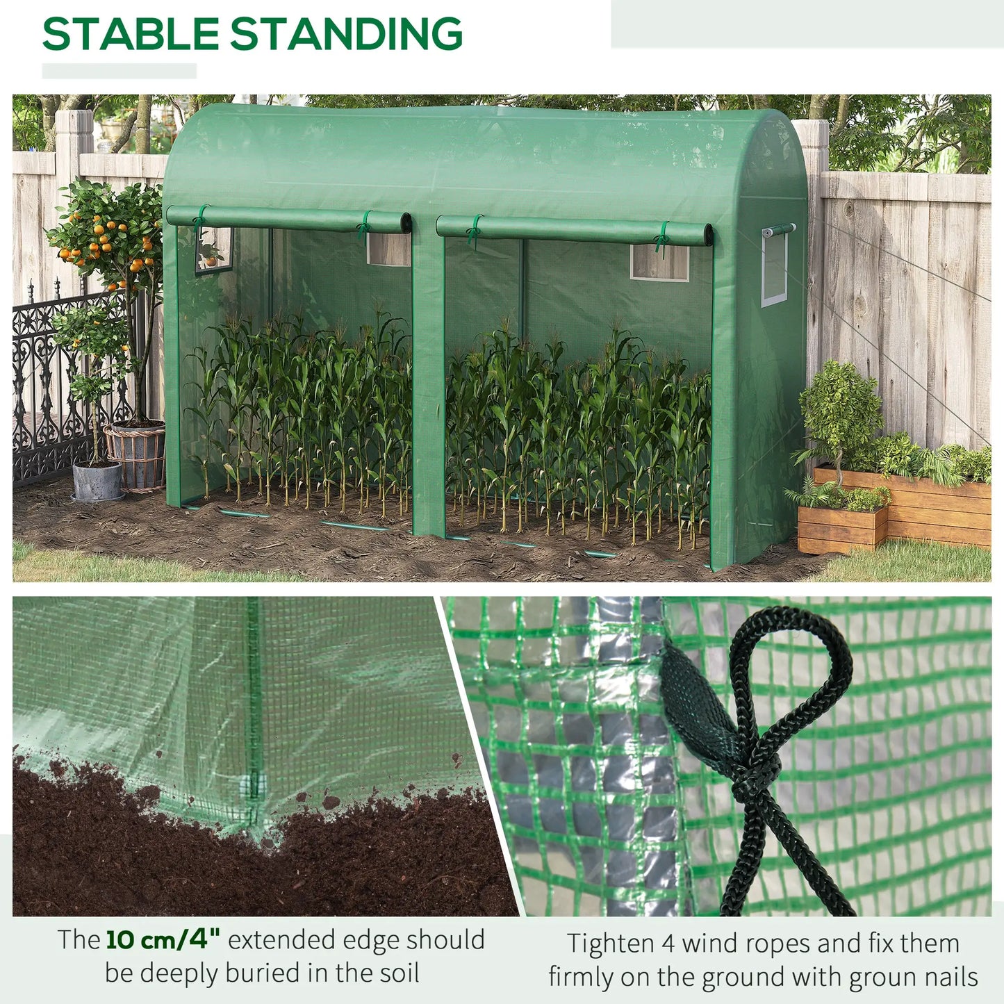 Outdoor Garden Greenhouse, Steel Tent, 2 Doors, 4 Windows, 9.8'x3.3'x6.6', Green Portable Greenhouses at Gallery Canada