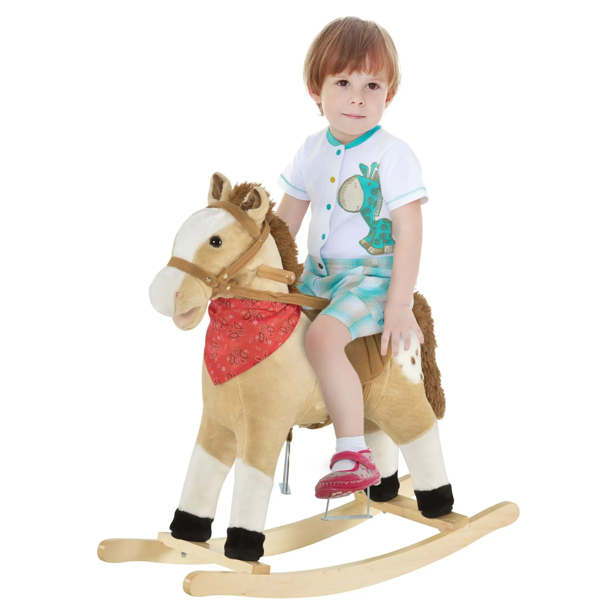 Kids Plush Ride-On Rocking Horse, Realistic Sounds, 3-6 Years, Beige Rocking Horses Beige at Gallery Canada