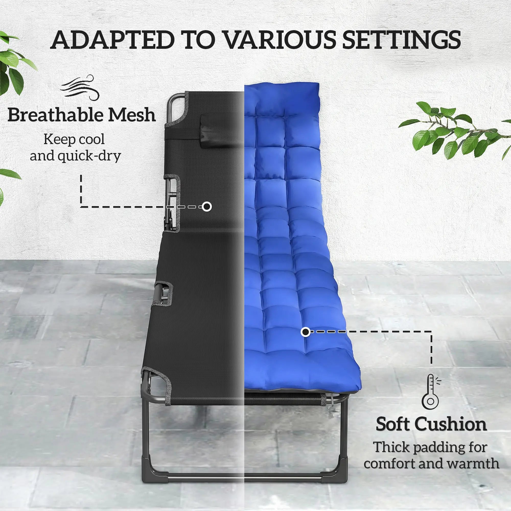 75 cm Wide Folding Chaise Lounge Chair, Set of 2, Grey/Blue Lounger Chairs at Gallery Canada