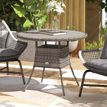 35.4" Outdoor Wicker Dining Table, PE Rattan Patio Furniture, Grey