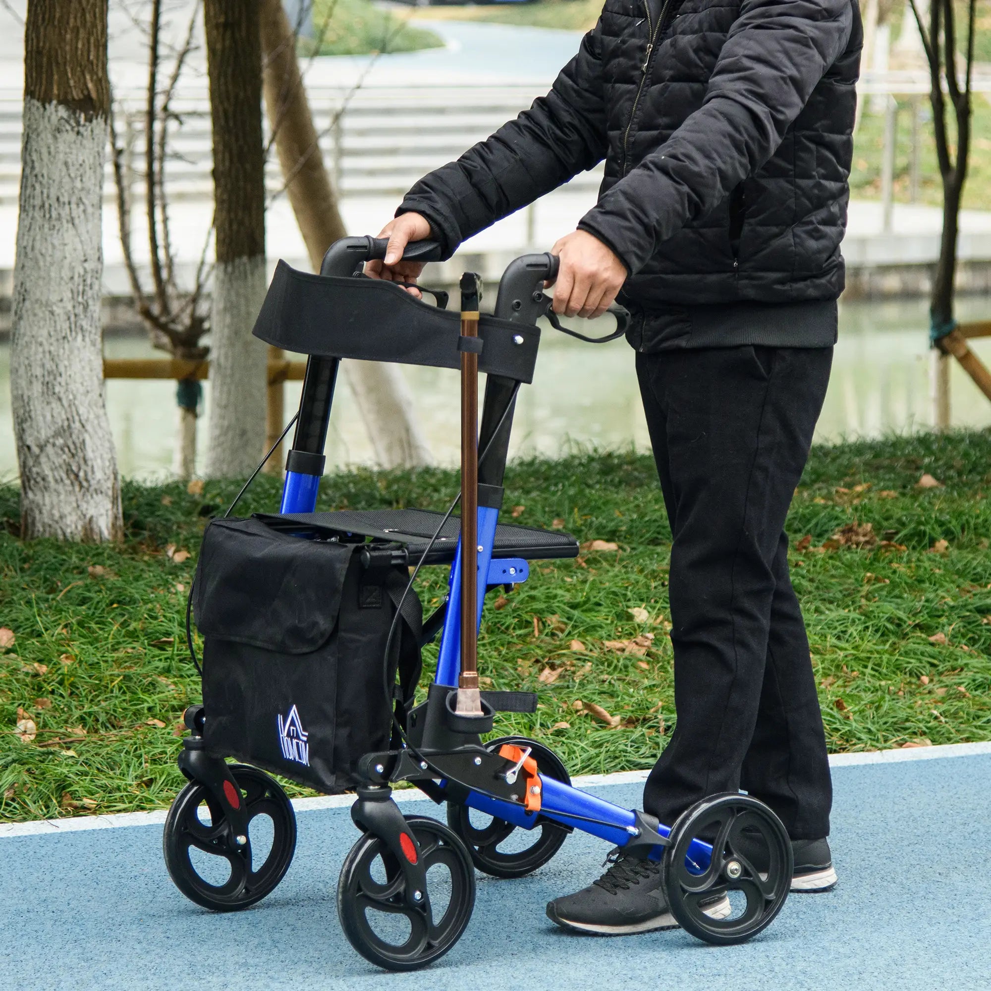 Senior Rollator with Seat, Back, Cane Holder, Adjustable Handle, Blue Knee Walker & Wheelchair Ramps at Gallery Canada