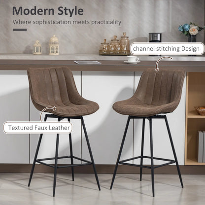 Set of 2 Counter Height Barstools, PU Leather, Brown Bar Stools at Gallery Canada