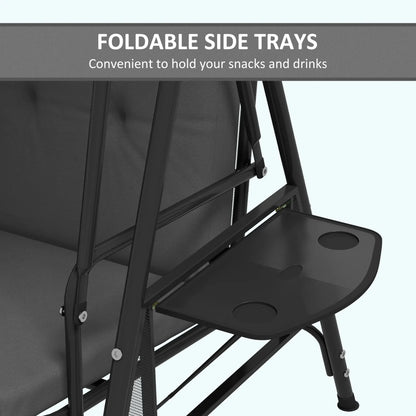 3-Seat Outdoor Swing With Adjustable Canopy, Side Tray, Removable Cushion, Grey Patio Swings with Stand at Gallery Canada