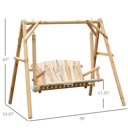 Freestanding 6.5' Wooden Loveseat Swing, Natural Patio Swings with Stand at Gallery Canada