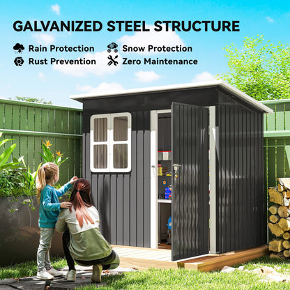 7' x 4' Galvanised Steel Outdoor Storage Shed, Window, Lockable Door, Dark Grey Sheds at Gallery Canada